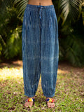 Indigo Stripes Cotton Lantern Pants - Pinklay