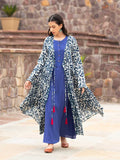 Neela Indigo Dabu Pintuck Dress With Angrakha Jacket - Pinklay
