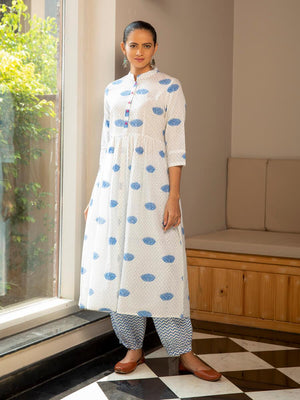 Neerja Hand Block Print Cotton Long Kurta - Pinklay
