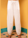Solid Ivory Cotton Slub Lantern Pants - Pinklay