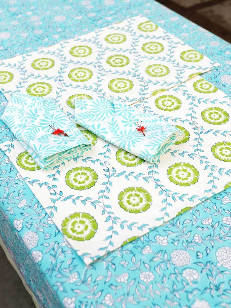 Aster Block Printed Cotton Table Cover - Pinklay