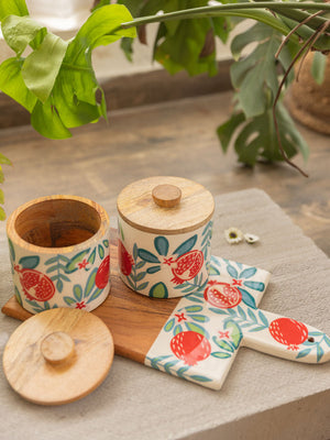 Set of 3 - Lumbini Wooden Jars and Platter - Pinklay
