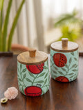 Set of 3 - Amarabati Wooden Jars and Platter - Pinklay