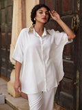 Valerie Sequined White Oversized Shirt - Pinklay