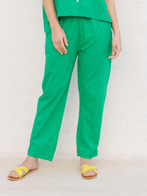Solid Green Cotton Folded Pants - Pinklay