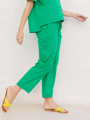 Solid Green Cotton Folded Pants - Pinklay