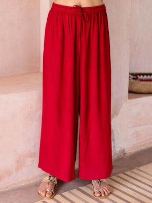 Solid Red Rayon Red Palazzo | Pinklay
