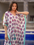 Summer Cocktail Hand Block Printed Kaftan - Pinklay