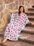 Summer Cocktail Hand Block Printed Kaftan - Pinklay