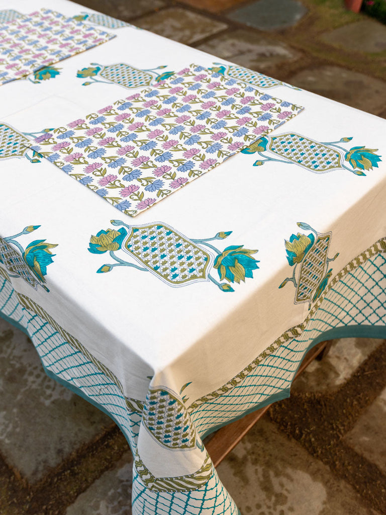 Sagar Hand Block Print Cotton Table Cover - Pinklay