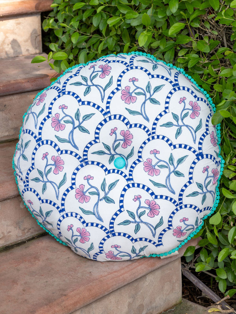 Vyom Block Printed Cotton Pinwheel Cushion With Filler - 16 Inch - Pinklay
