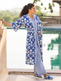 Blue Winter Block Printed Cotton Kimono/Robe - Pinklay