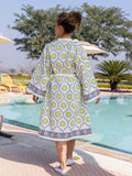 Zeniya Waffle Block Printed Cotton Bath Robe - Pinklay