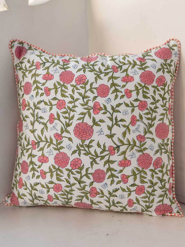 Zeniya Block Printed Cotton Cushion Cover - Pinklay