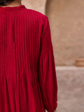 Red Pintuck Shirt Kurta | Pinklay