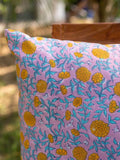 Marigold Field Block Printed Cotton Cushion Cover - Pinklay